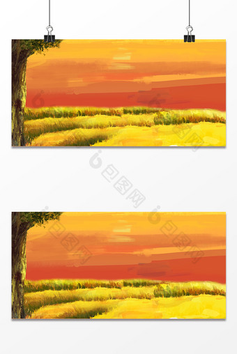 立秋黄色树木草坪背景设计图片