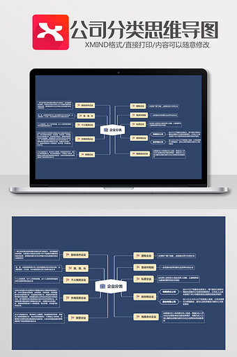 大气简约蓝色公司分类xmind模板图片