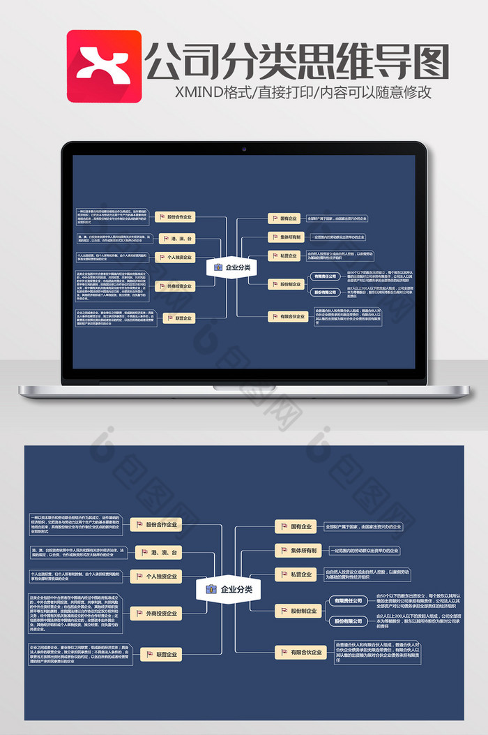 大气简约蓝色公司分类xmind模板图片图片