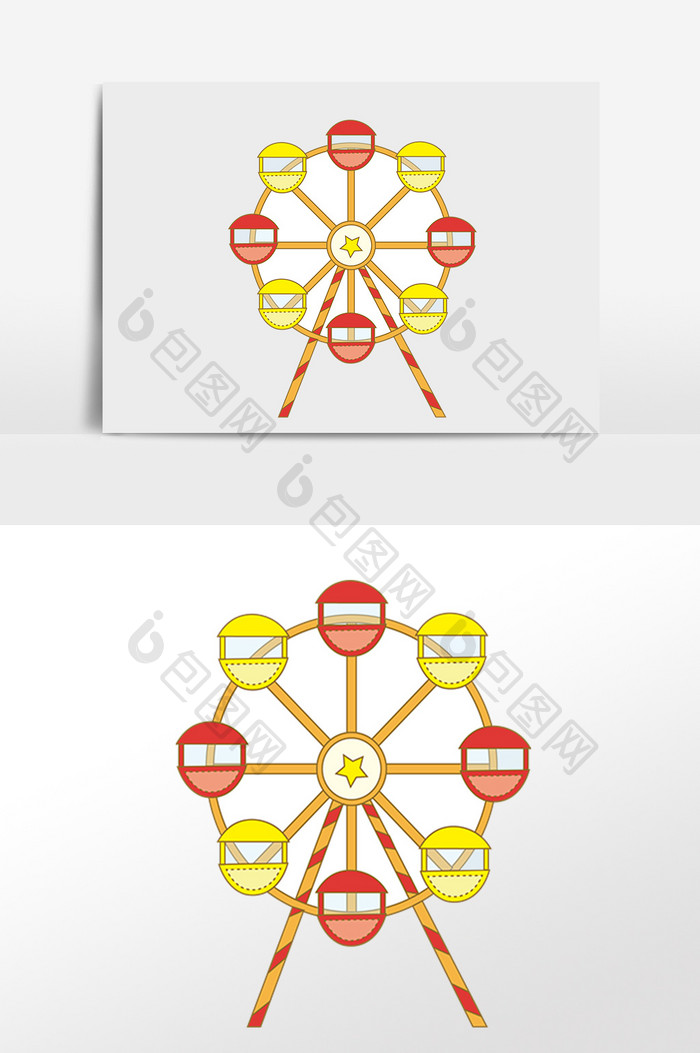 手绘儿童玩耍旋转摩天轮插画