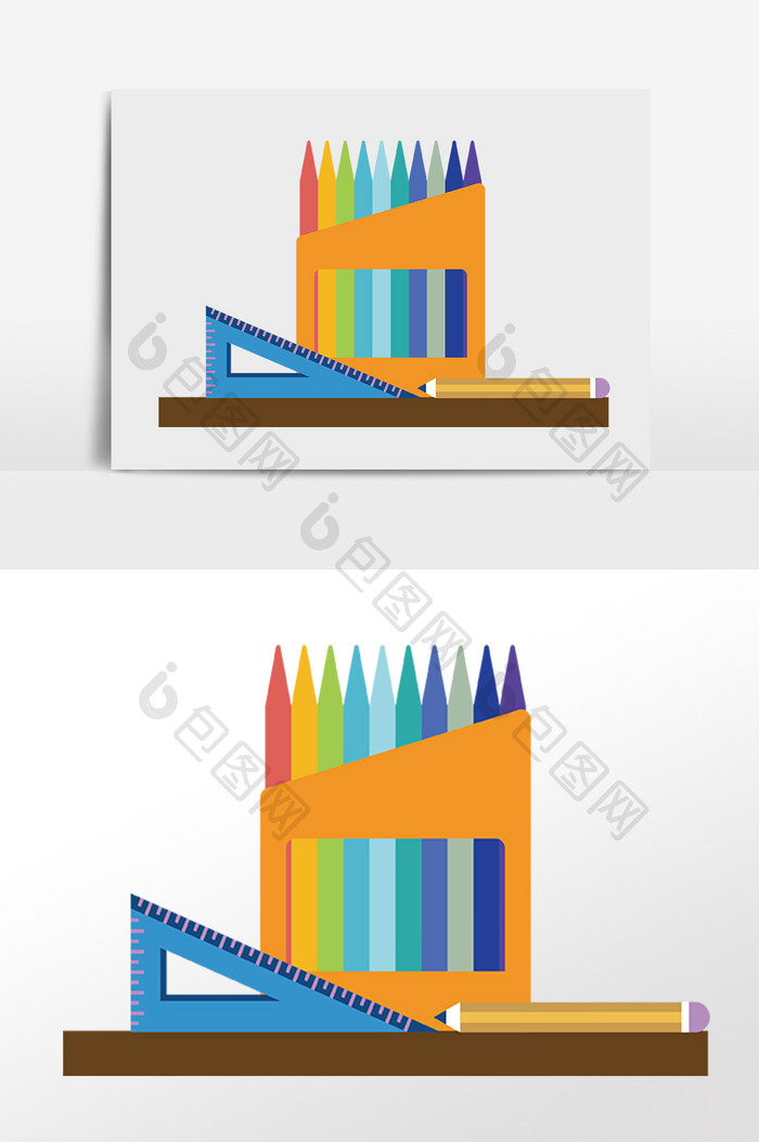 手绘学习工具用品彩笔文具插画