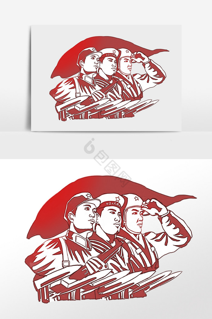 革命战士军人剪影插画图片