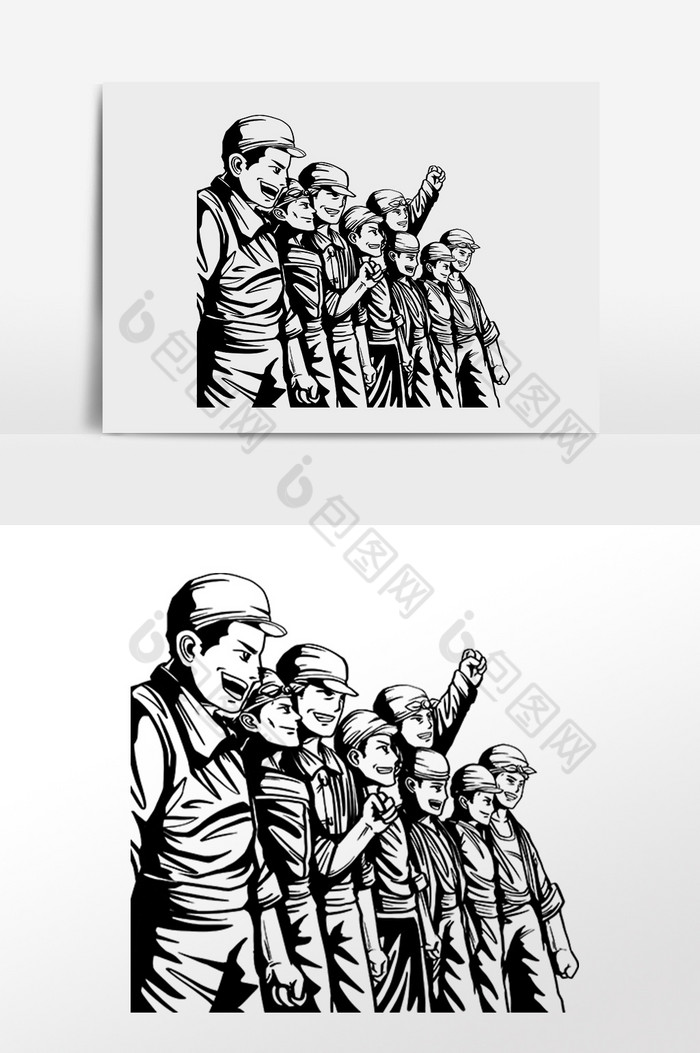 手绘线描劳动人民工人插画【psd素材】-包图网