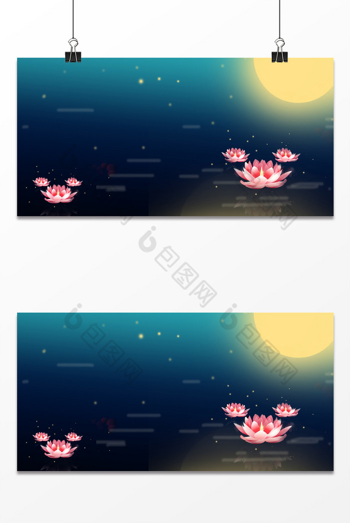 夜空赏月河灯中秋节图片图片