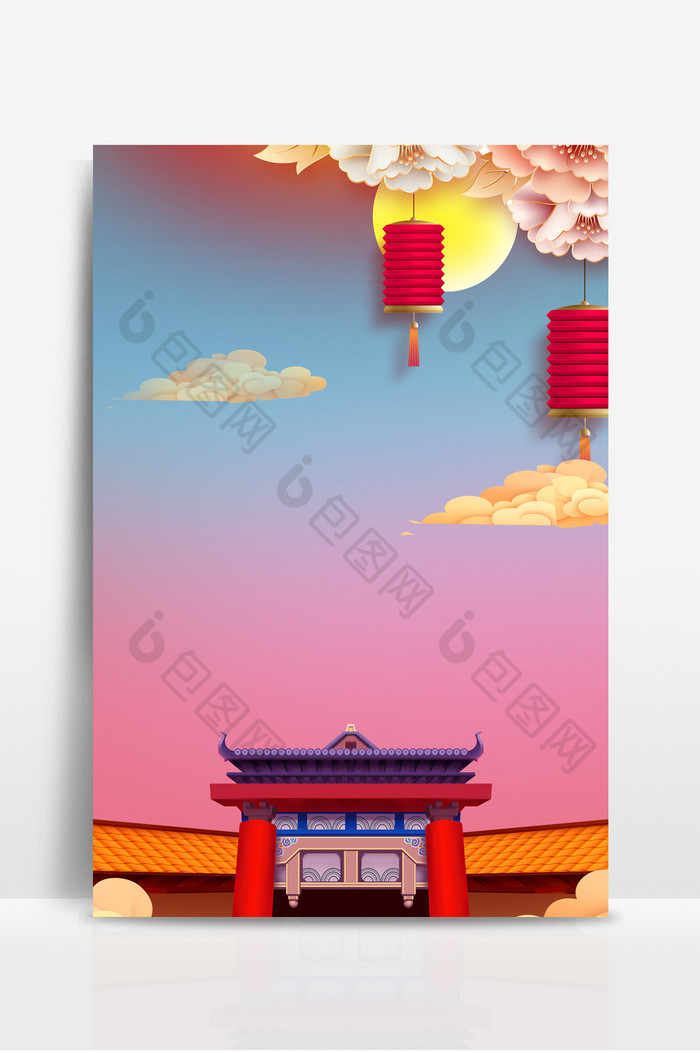 中国风古建筑夜空赏月中秋节图片