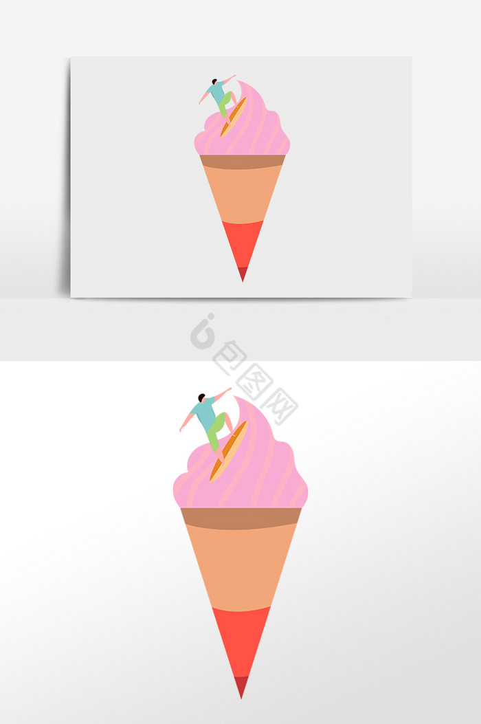 男子在冰淇淋上面冲浪插画图片