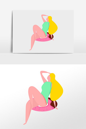 扁平化卡通美女坐甜甜圈插画元素图片