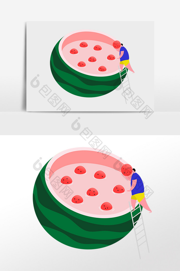 扁平化卡通男子拿西瓜果肉插画元素