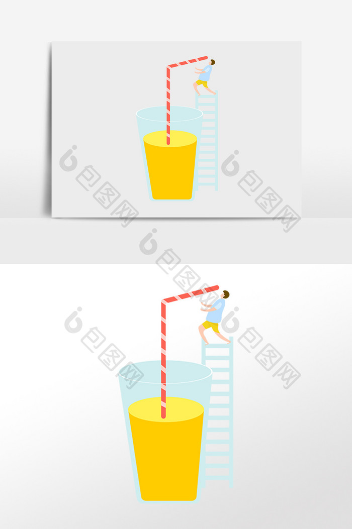 扁平化卡通男子喝果汁插画元素