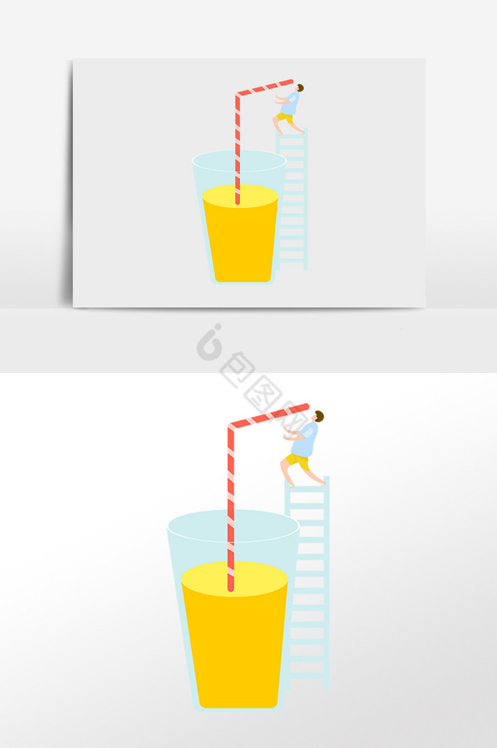 男子喝果汁插画图片