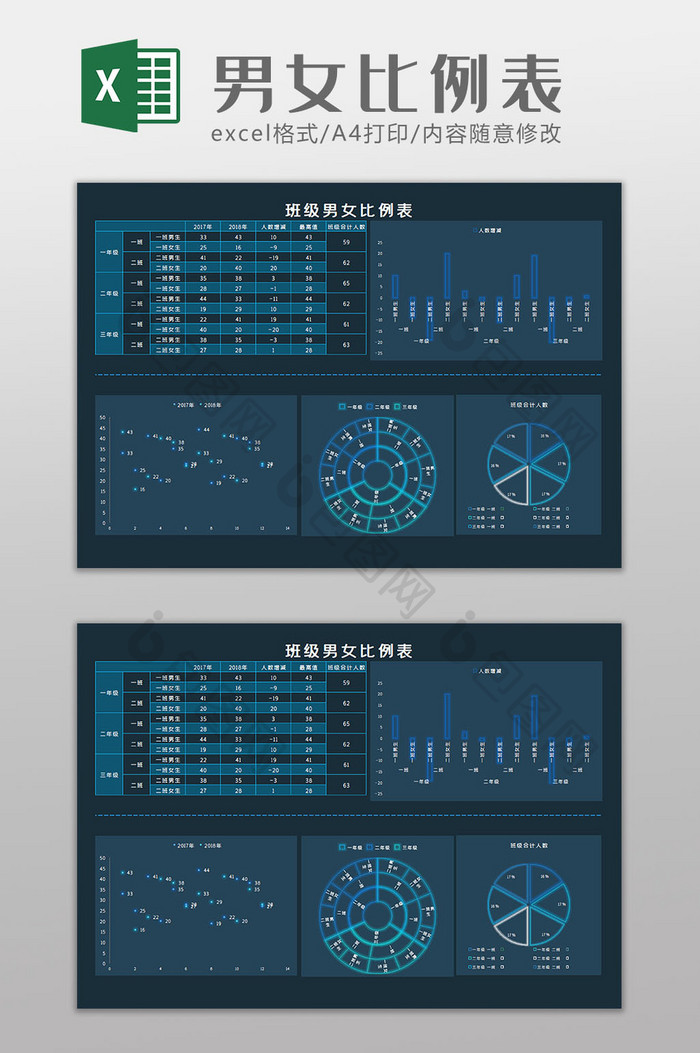 男女比例人事分析科技风Excel模板
