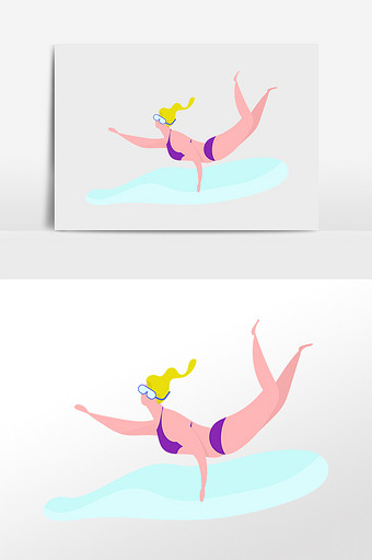扁平风卡通美女海边潜水插画元素图片