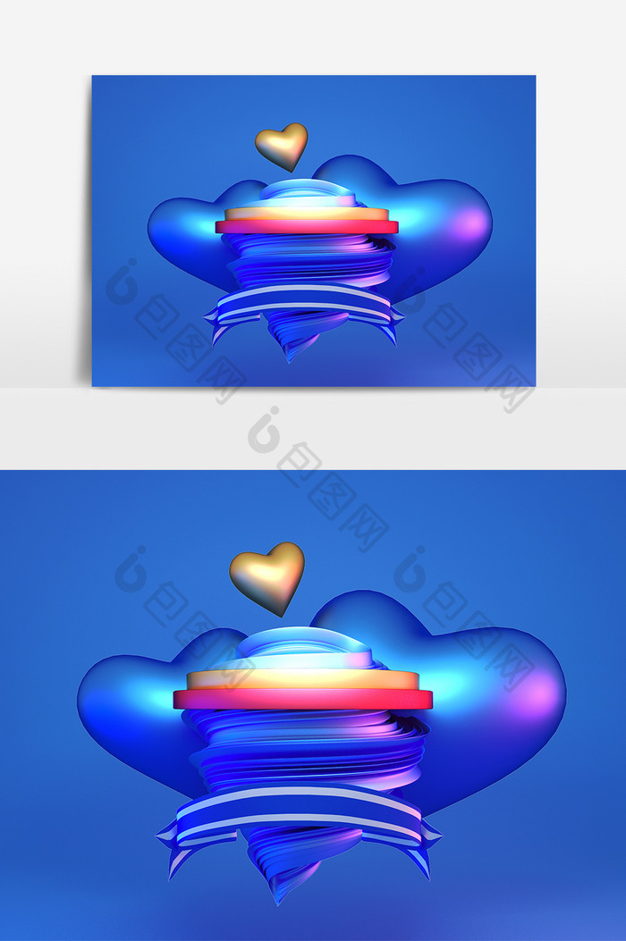 C4D蓝色简约渐变电商促销爱心装饰元素