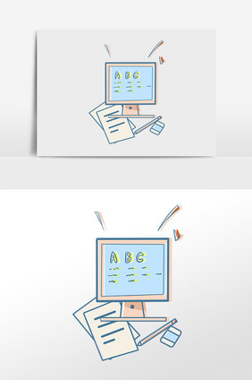 手绘网络教育科技办公电脑插画