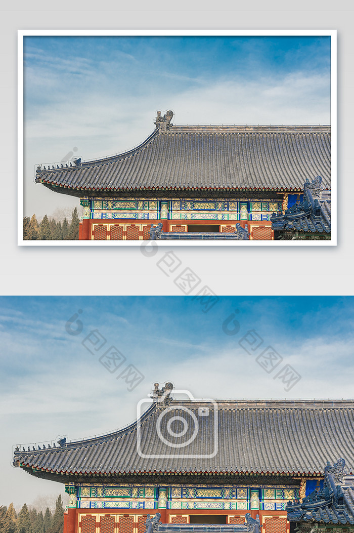 蓝色大气的北京天坛屋檐特写摄影图图片图片