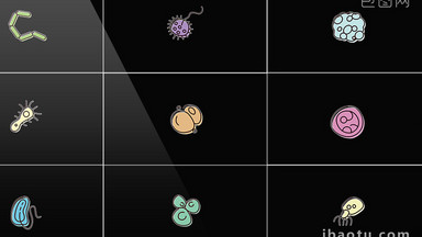 12组带通道手绘微生物病毒医疗元素素材