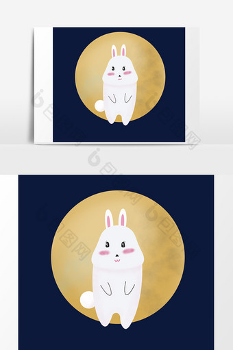 手绘卡通小清新中秋兔子月亮免抠图片