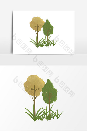 手绘插画大树小树植物装饰元素图片