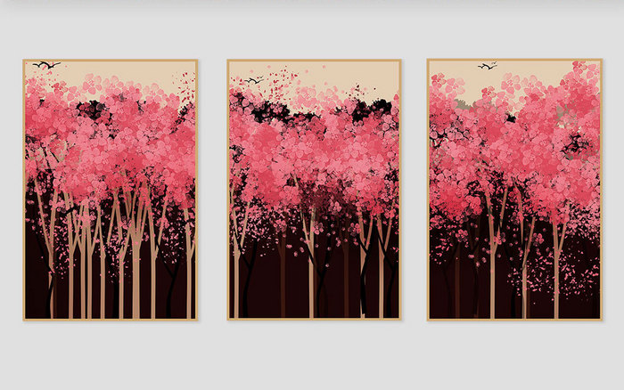 简欧抽象红色植物森林树木艺术肌理装饰画