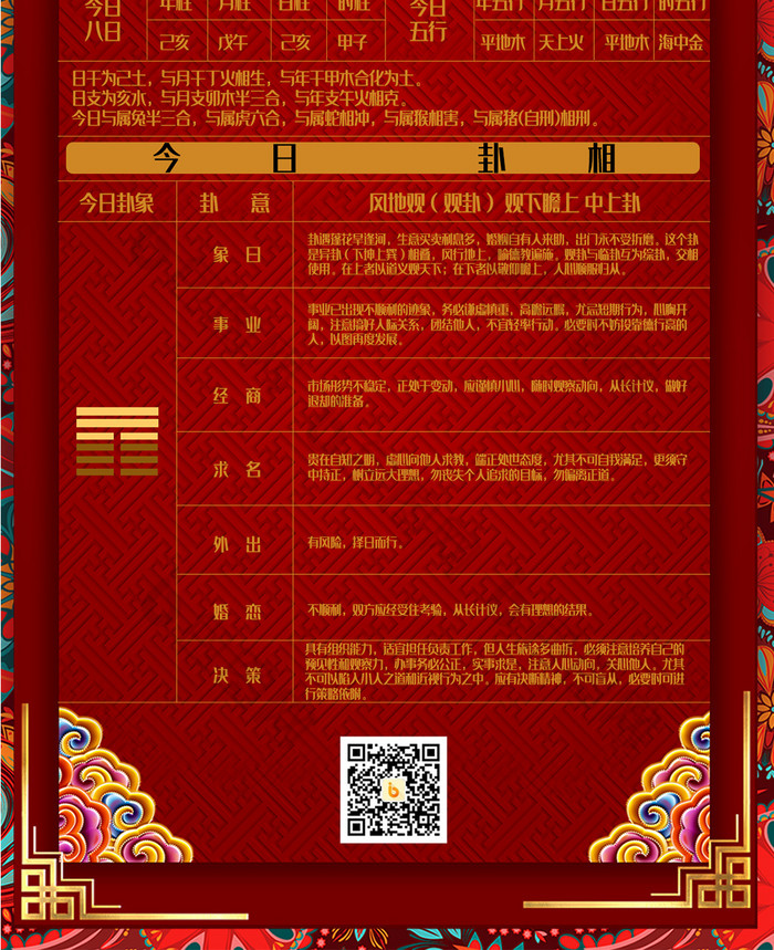 中国风红色背景中华老黄历手机配图