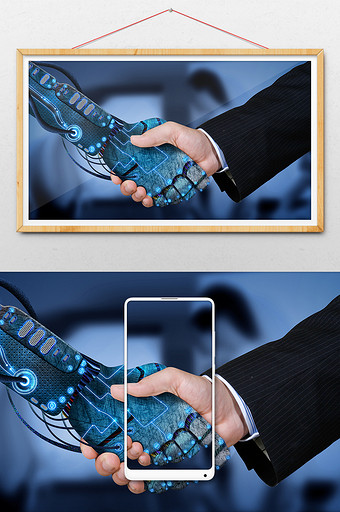 5G科技时代机器与人握手图片
