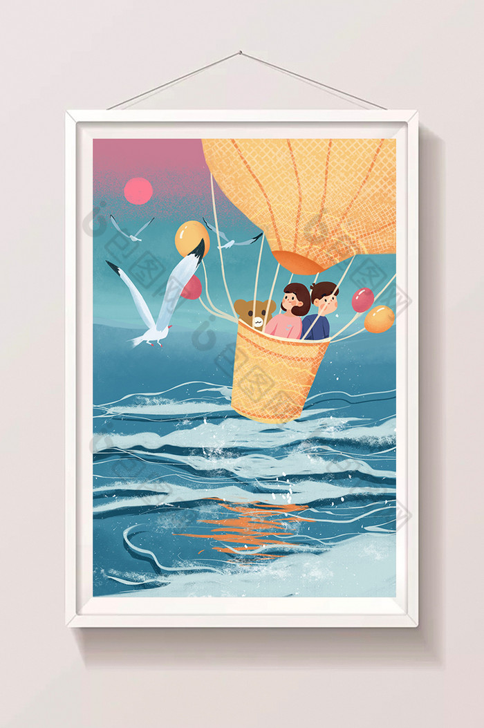 旅游度假蜜月氢气球大海插画图片图片