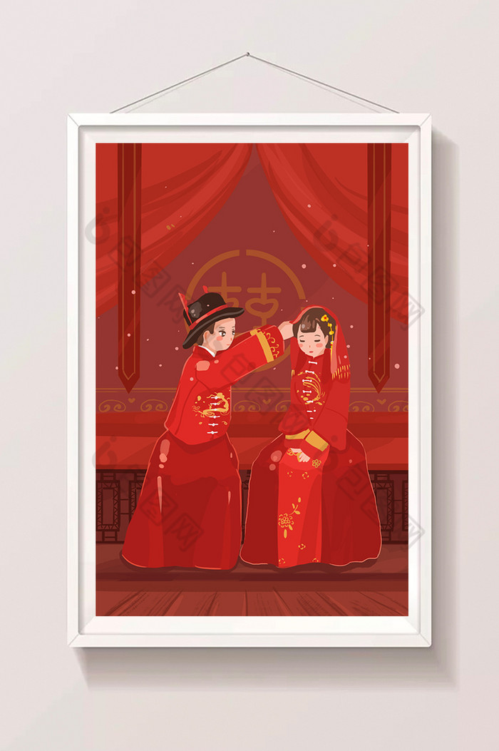 中式婚礼插画图片