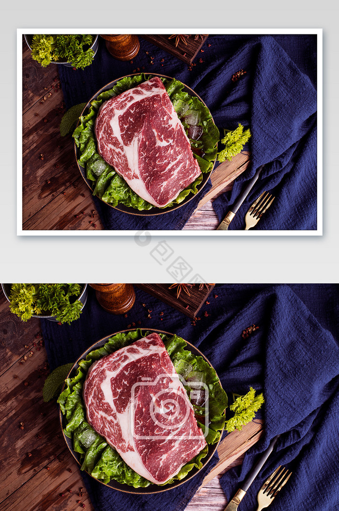 高清新鲜和牛牛排肉俯视摄影图片图片