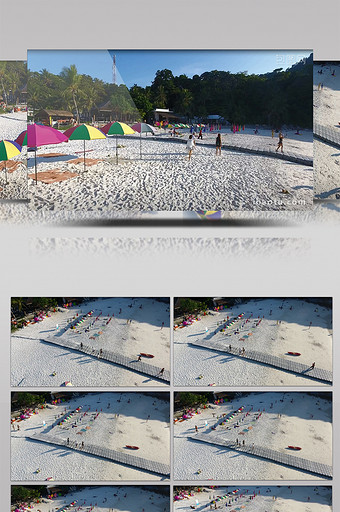 俯拍国外海岛的浅滩情况遮阳伞图片