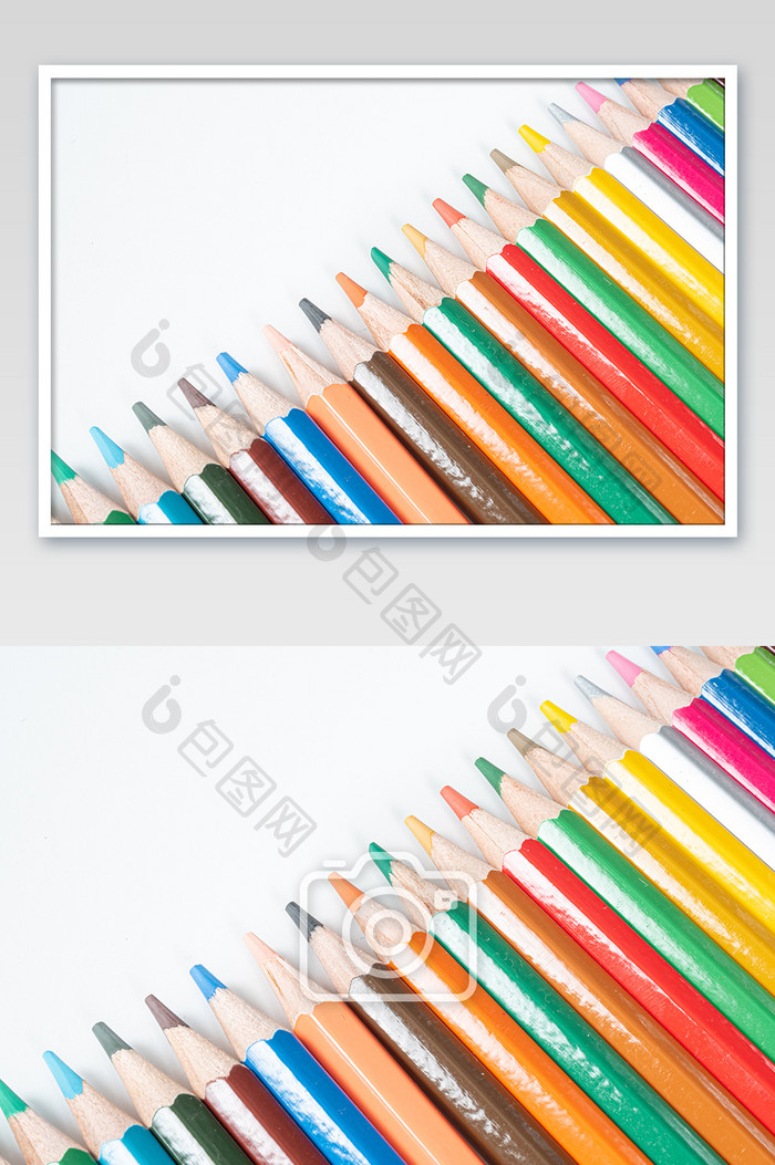 排列整齐的绘画用品彩色铅笔