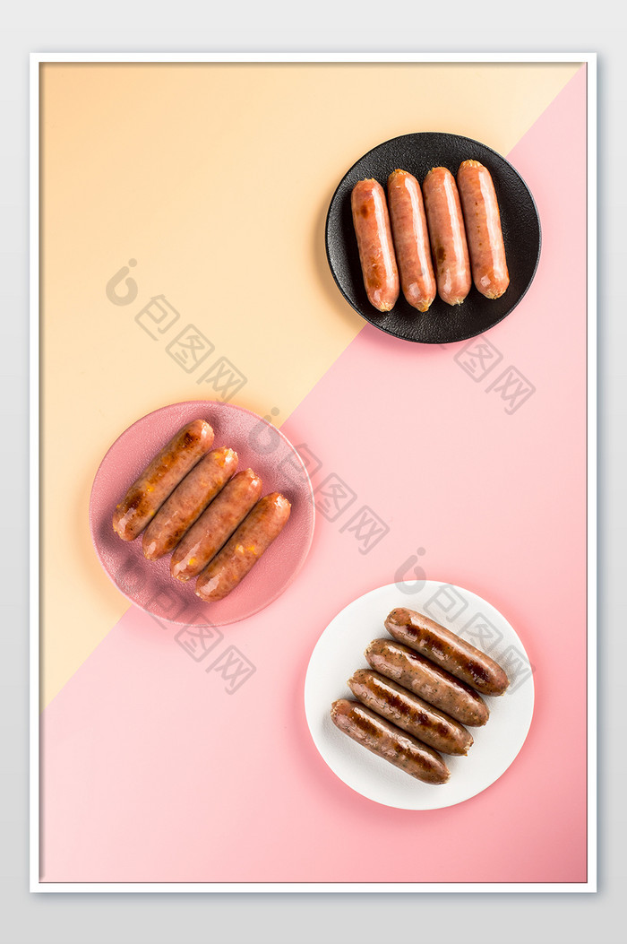 高清传统美食烤肠三种口味摄影图