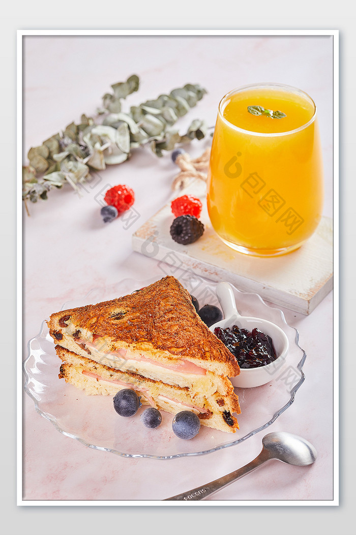 三明治早餐橙汁夏季面包套餐美食摄影图片