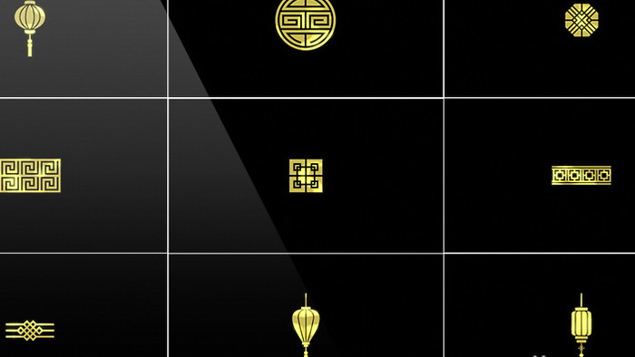 36组金色中国风灯笼花纹装饰元素素材