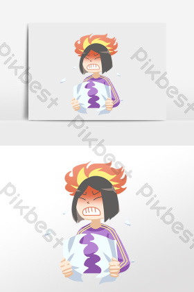 生气发火小女孩插画