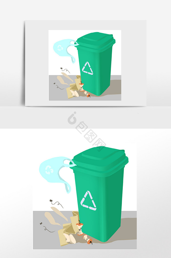 污染可回收垃圾箱插画图片