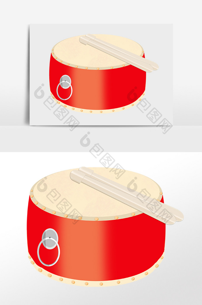 手绘中国风打鼓乐器锣鼓插画