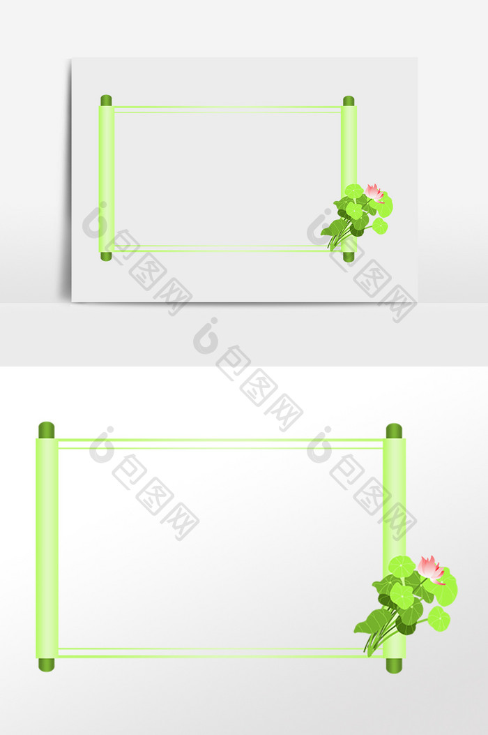 手绘夏季中国风荷花边框插画