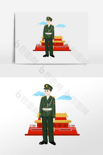 手绘建党节建军节解放军军人插画图片