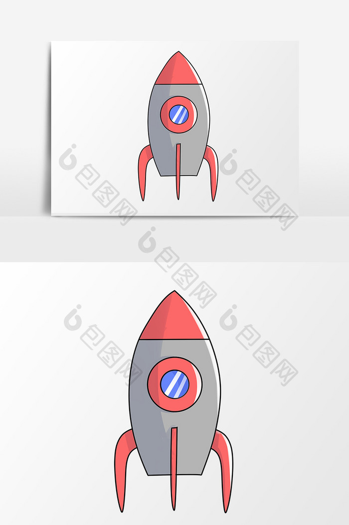 手绘卡通小清新人类月球日红灰火箭