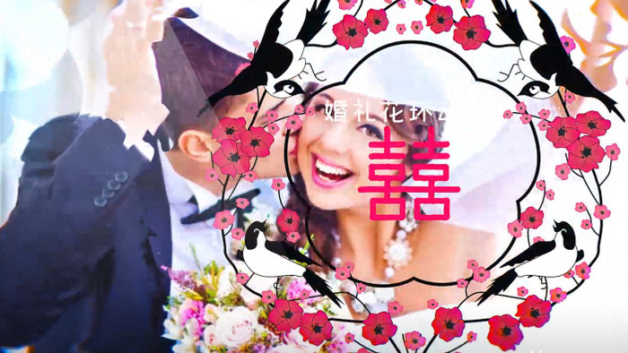 漂亮的婚礼主题花环相册动画展示AE模板