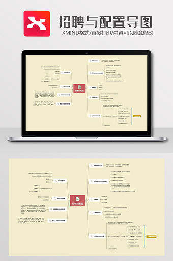 简约大气米黄色招聘与配置xmind模板图片