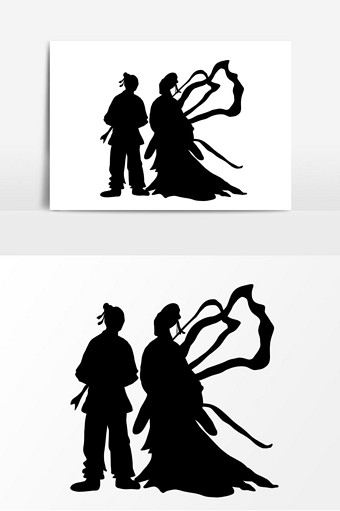 手绘七夕节牛郎织女剪影元素图片下载