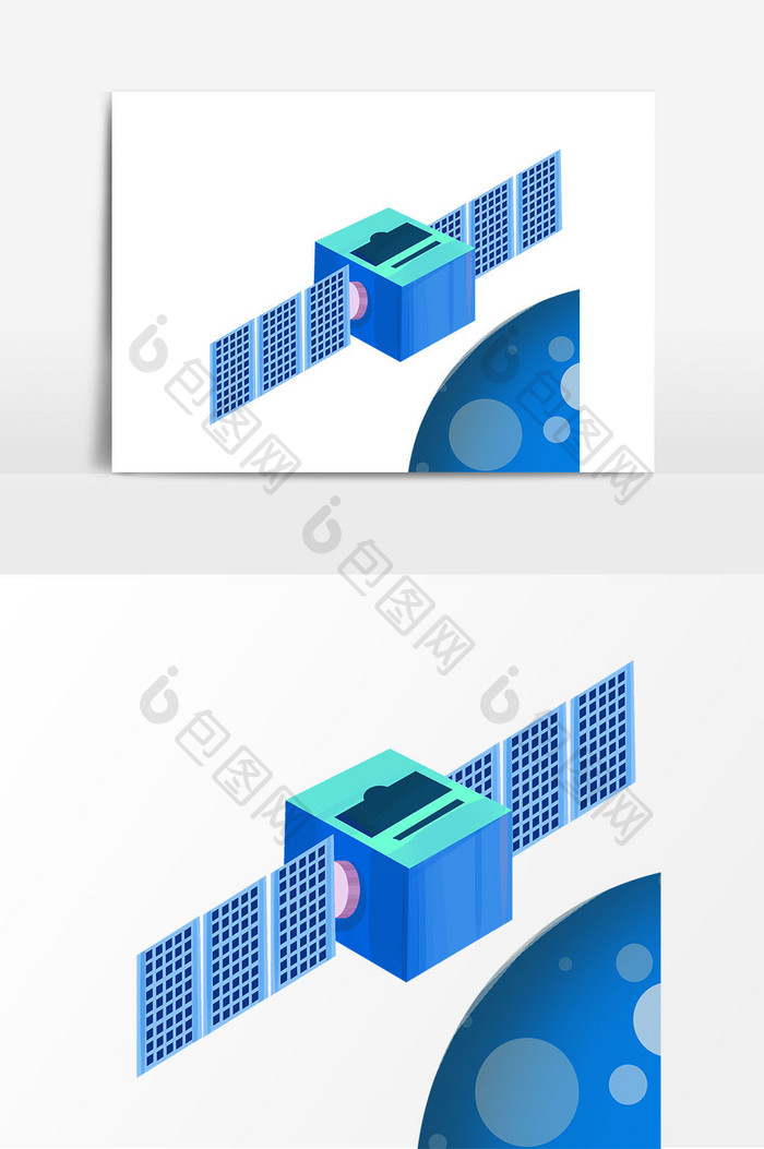 手绘蓝色星球卫星元素