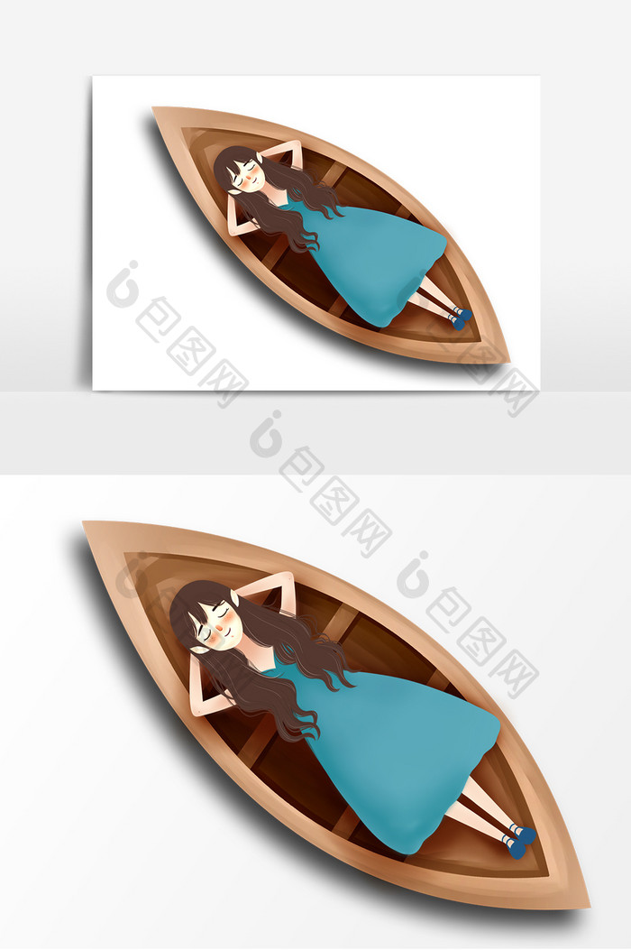 躺在船上的女孩装饰元素