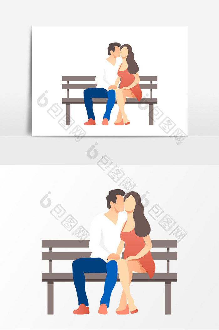 唯美坐在长椅上的情侣装饰元素