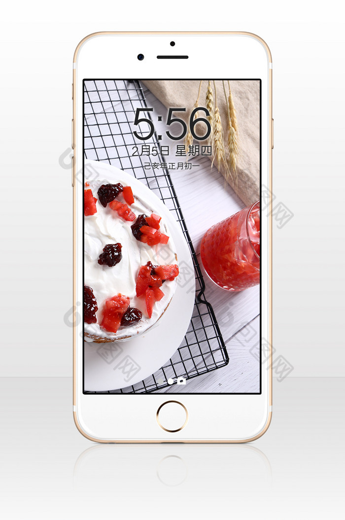 木板6寸生日蛋糕甜点车厘子点心手机壁纸图片图片