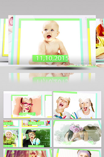 多彩相框家庭儿童婚礼相册展示AE模板图片