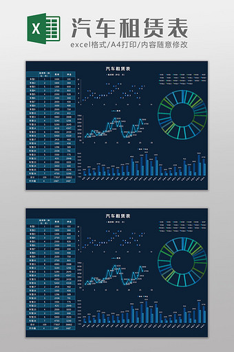 科技可视化汽车租赁表科技风Excel模板图片