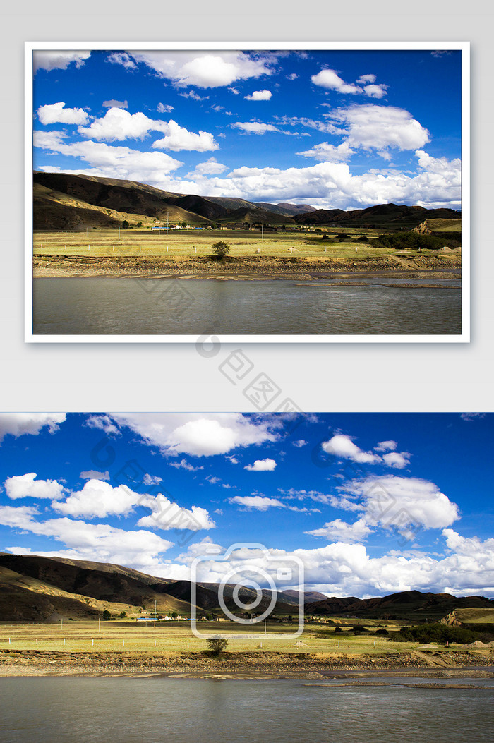 甘孜藏区蓝天湖泊风光摄影图片