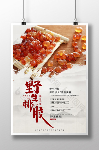 中国风野生桃胶美容养颜养生美食海报图片
